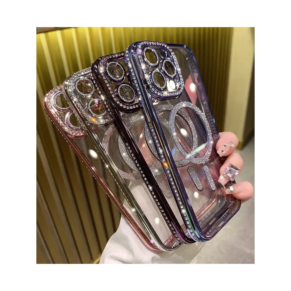 Wireless magnetic soft silicone iPhone case in deep purple colour with electroplating accents