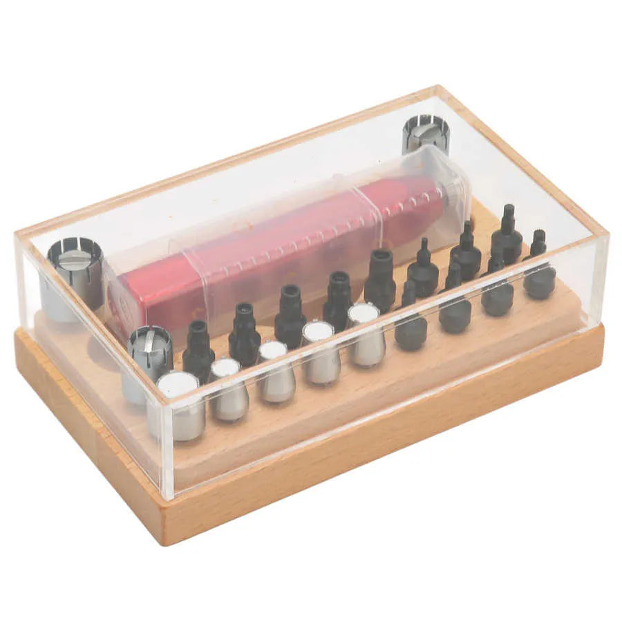 20-piece steel watch repair tool set with extractor tube opener in compact case