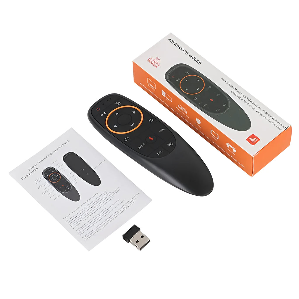 G10 G10S intelligent voice remote control with air mouse function showing silicone buttons on plastic shell