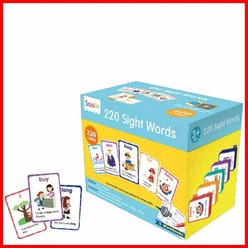 220 high frequency word gift box set with coated paper cards and five workbooks for early childhood education