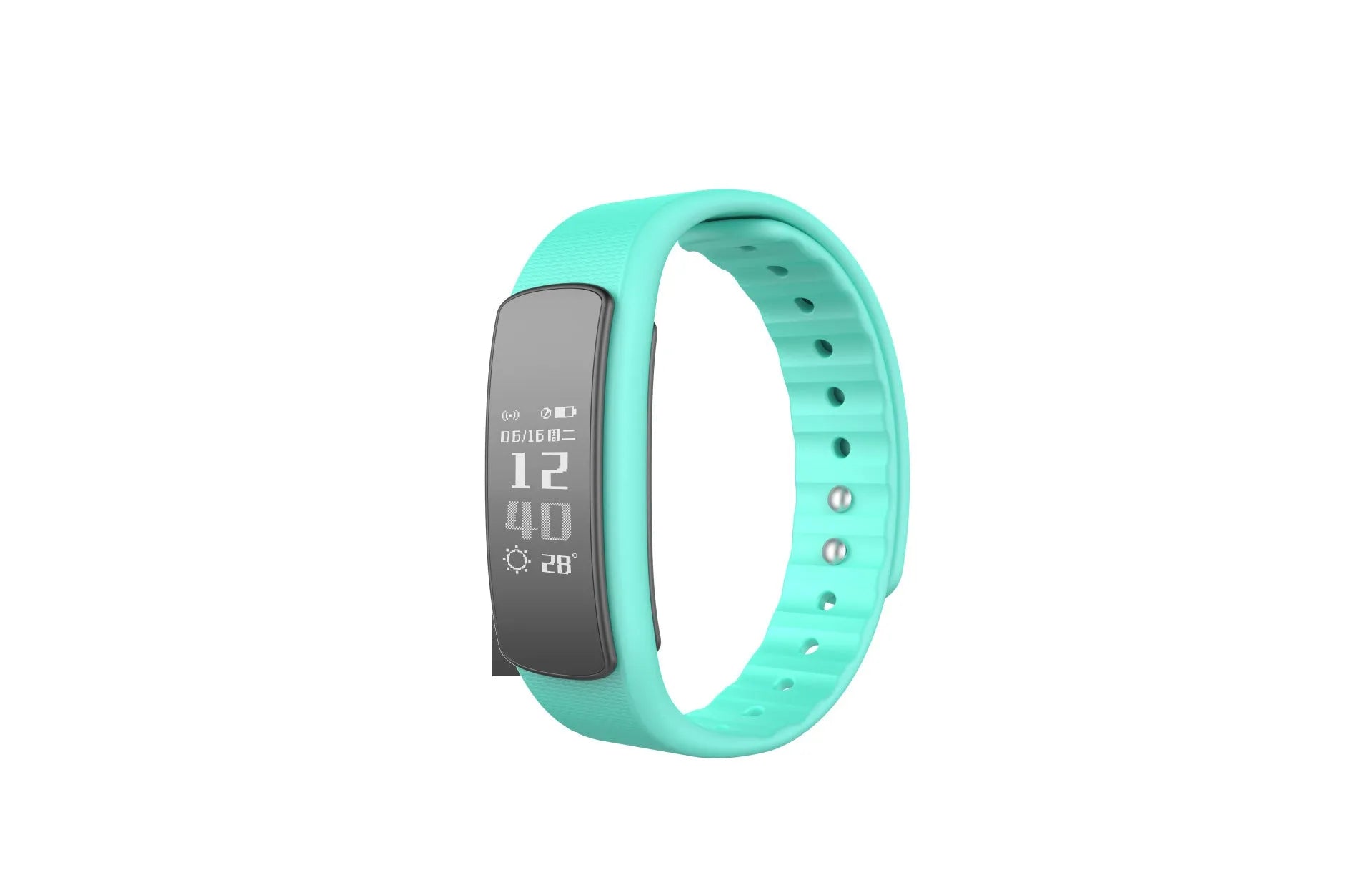 I6 smart sports bracelet with black TPU strap and 0.96-inch touch screen displaying fitness data.