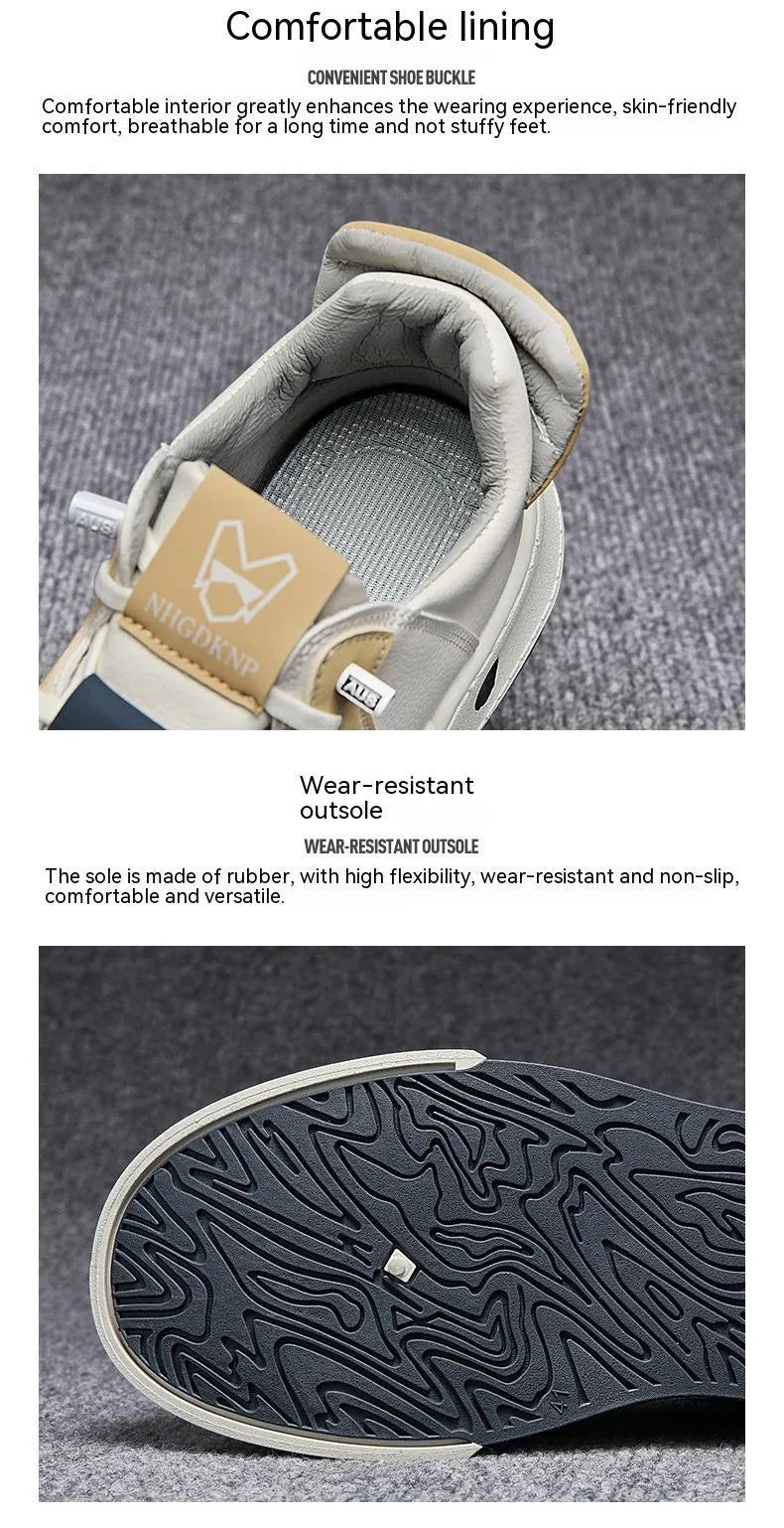 Men's beige low-top sneakers with elastic band and round toe on a white background