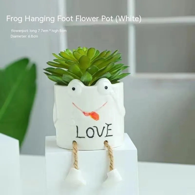 Ceramic hanging foot flowerpot with cartoon design for succulents and desktop plants