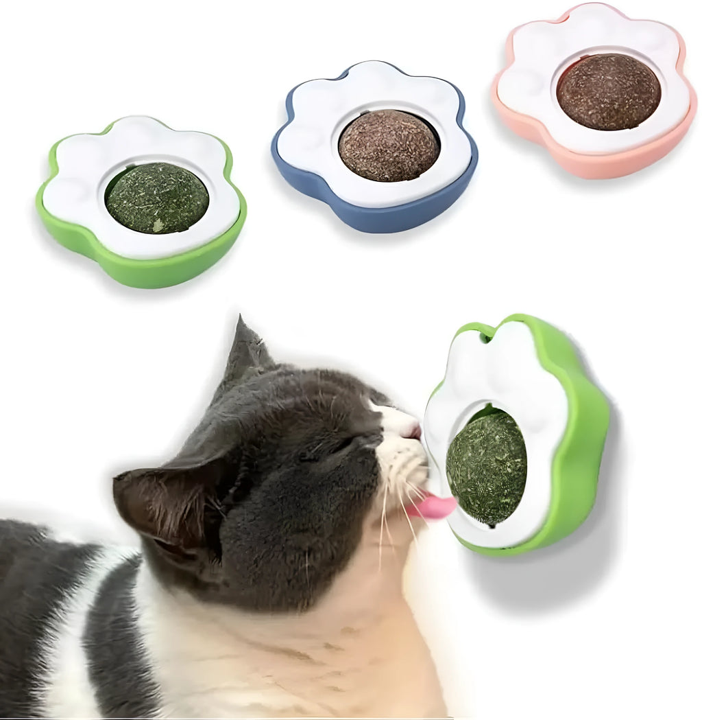 Catnip balls edible vine cat lick toys in blue, green and pink for dental care