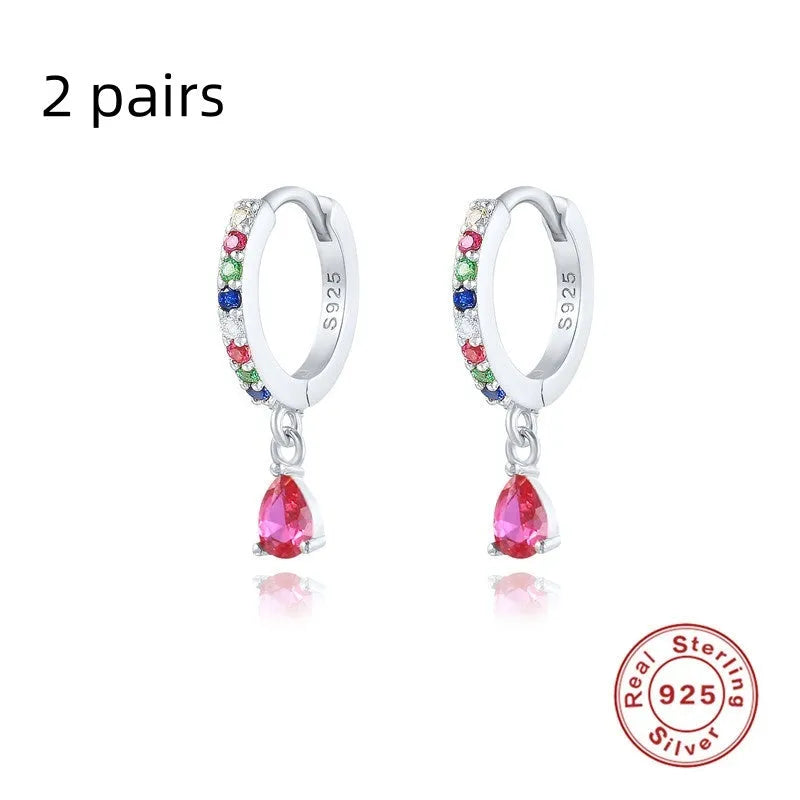 S925 sterling silver water drop earrings with geometric shape and diamond/gemstone accent options