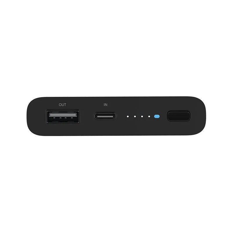 Black and white 10000mAh capacity power bank with USB and Type-C ports for fast and wireless charging