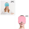 Black adjustable cold compress gel eye mask for headache relief on a plain background.