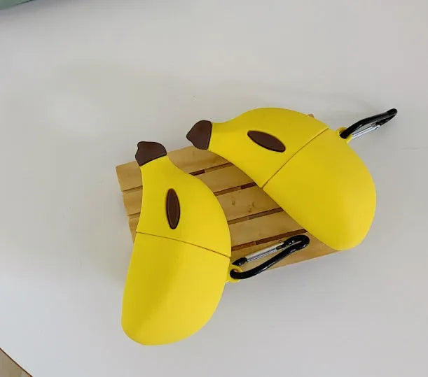 Yellow banana-themed silicone protective case for Apple AirPods Pro and AirPods 3 generation wireless headphones