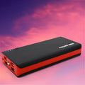 20000mAh portable power bank in blue colour showing dimensions 145x68x22mm