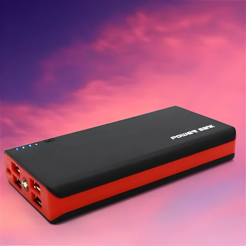 20000mAh portable power bank in blue colour showing dimensions 145x68x22mm
