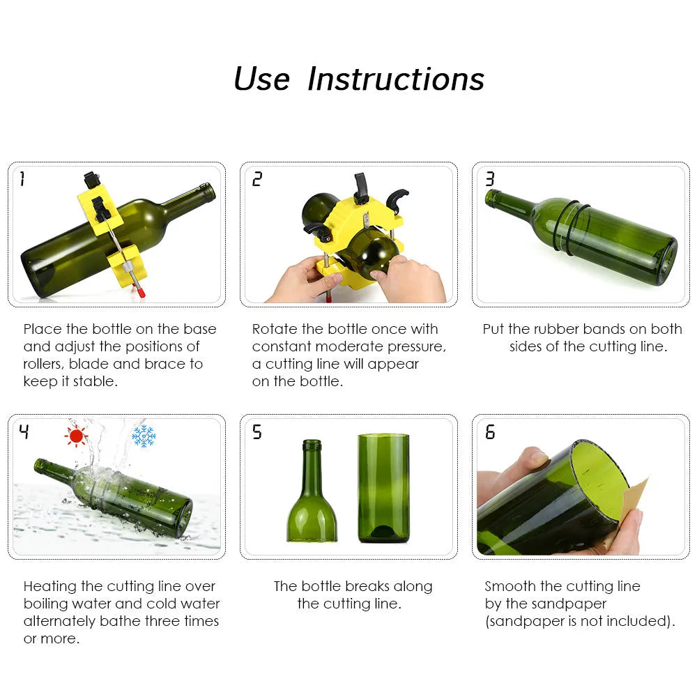 Yellow plastic and stainless steel bottle cutting tool for DIY glass crafts
