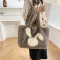 Plush rabbit ears tote bag in solid colour with shoulder strap and large capacity design