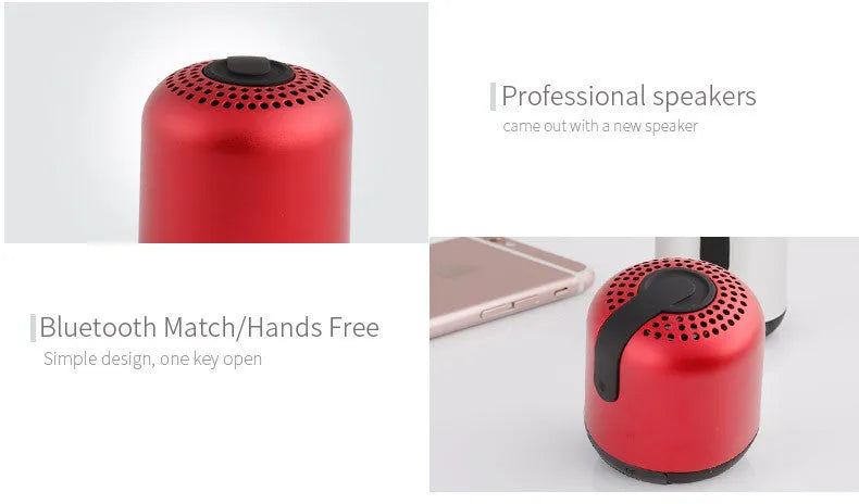 Hieha XQ11 mini cylinder-shaped portable Bluetooth speaker in black, silver, red, gold, or pink.