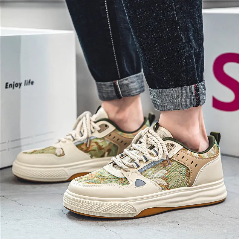 Canvas casual flat shoes in Milan green and beige colours with round toe and cloth lining