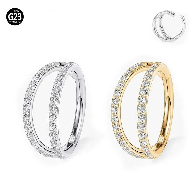 G23 titanium alloy puncture zircon lip and nose ring in steel or gold colour options
