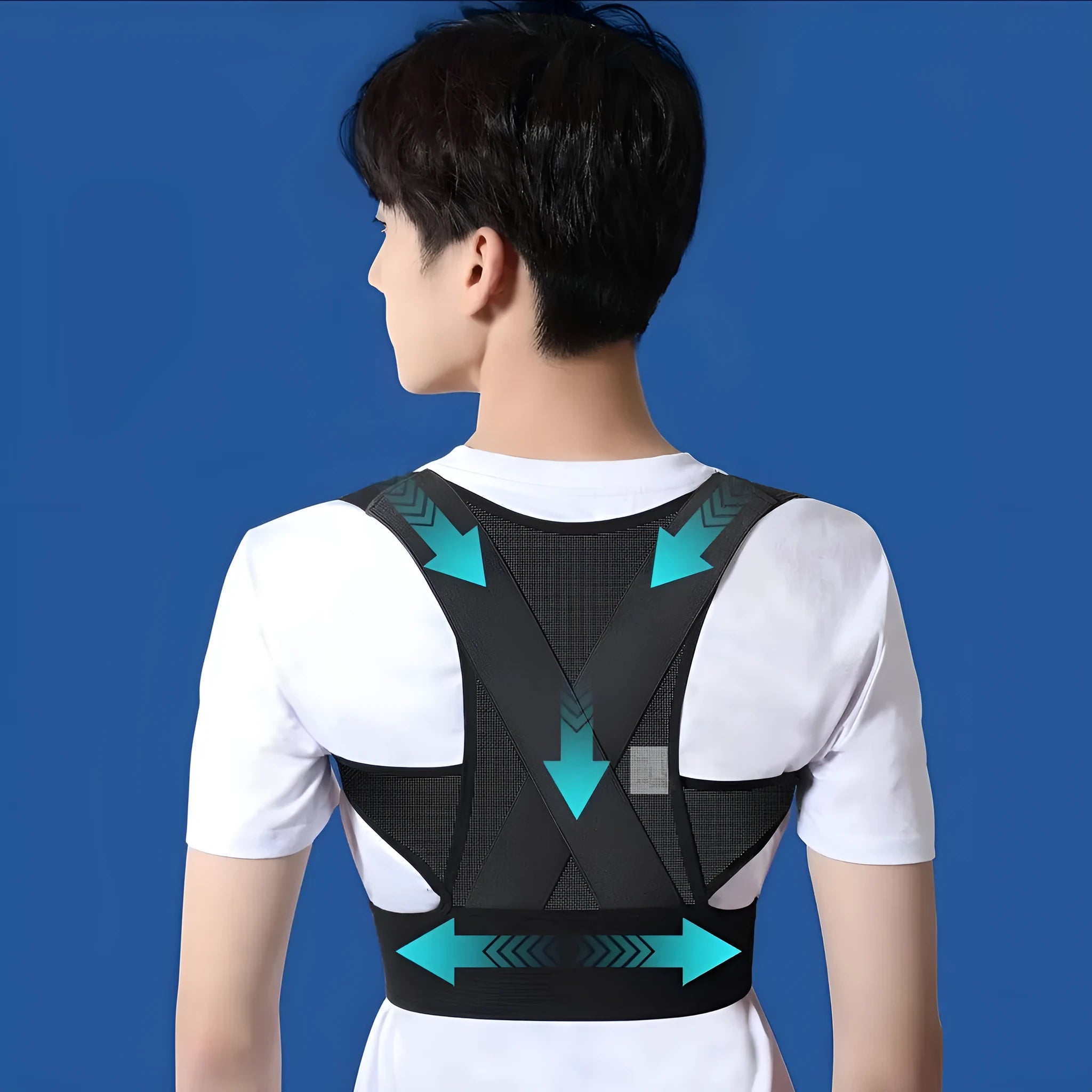 Men's beige O-shaped posture correction belt with one-pull lift mechanism on a mannequin torso