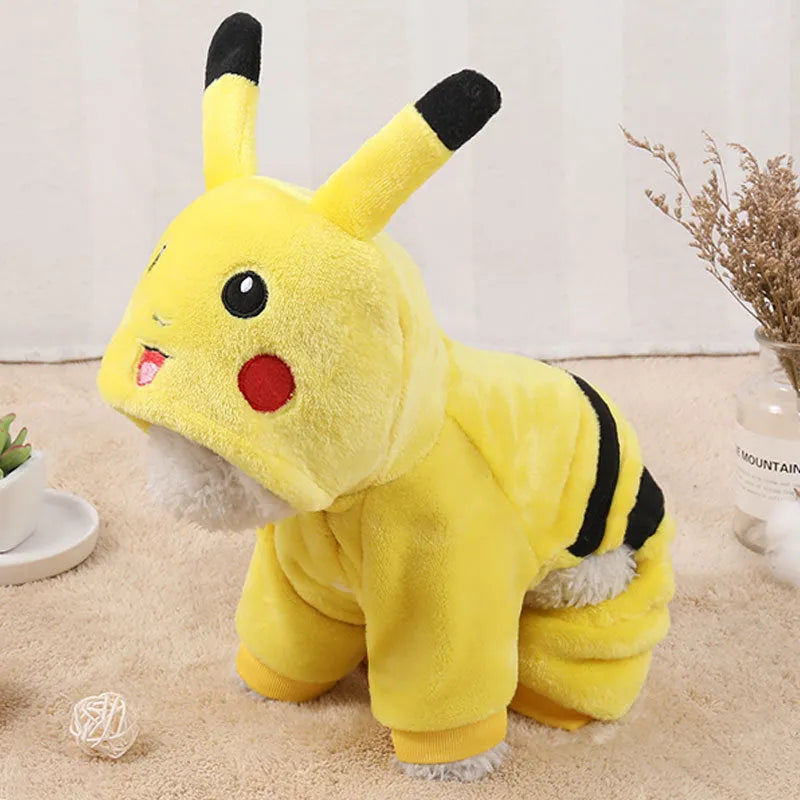 Fleece hooded cat coat with cartoon design on a small pet