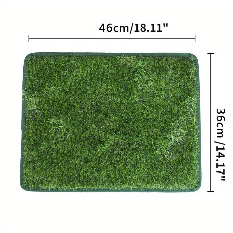Artificial grass dog toilet training mat with plastic base in three sizes.