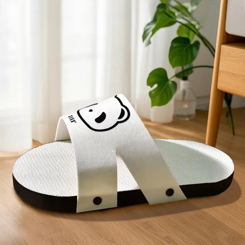 White corrugated cardboard cat scratch board in slipper style design