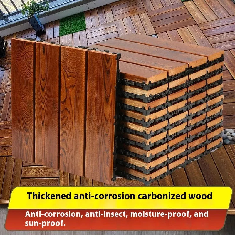 Set of square camphor pine flooring boards with a thickened profile and brushed durable finish