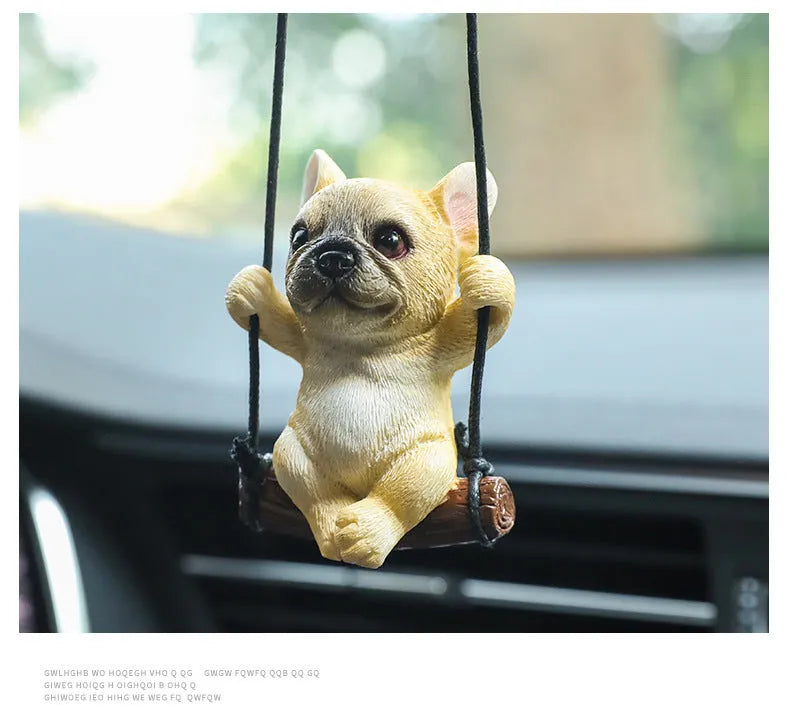 Cartoon bulldog resin car pendant hanging from rearview mirror in black colour option