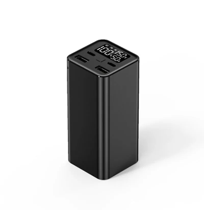 High-power 65W 20000mAh metal laptop charging bank in black, blue, or grey.