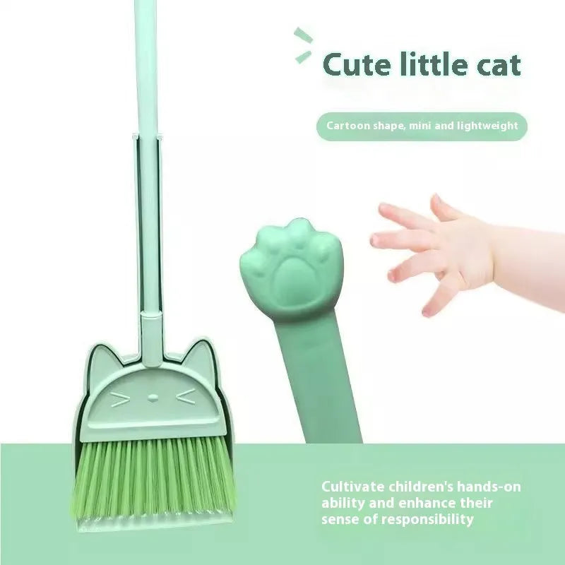 Purple broom and dustpan set with rotating brush head and integrated brush holder