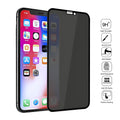 Black anti-peeping tempered glass screen protector film for Apple iPhone on a packaging card.