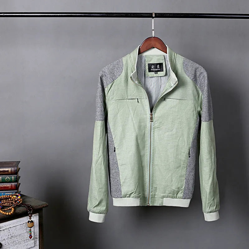 Men's thin cotton linen jacket in heather grey, shown in a regular fit for casual wear.