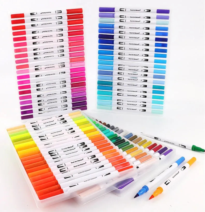 Set of watercolour pens with plastic barrels in various colours arranged by colour count options