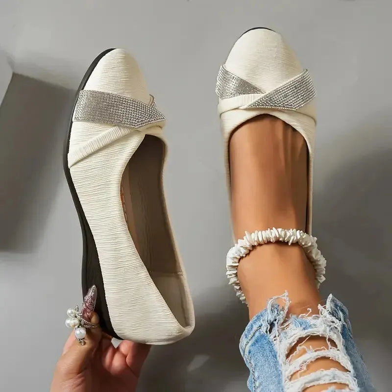 Black women's slip-on shoes with rhinestone decoration and chunky heel