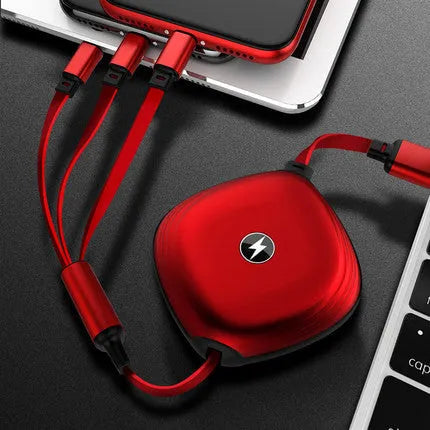 Telescopic charging cable extended to 120cm with 3-in-1 connectors in choice of colours