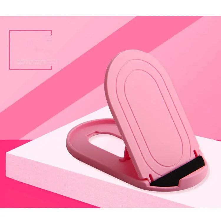 Adjustable plastic mobile phone stand in six colour options showing lazy bracket design
