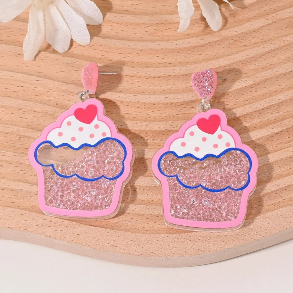 Women's acrylic earrings with cherry, strawberry, watermelon, pineapple, coconut tree, cake and ice cream charms.
