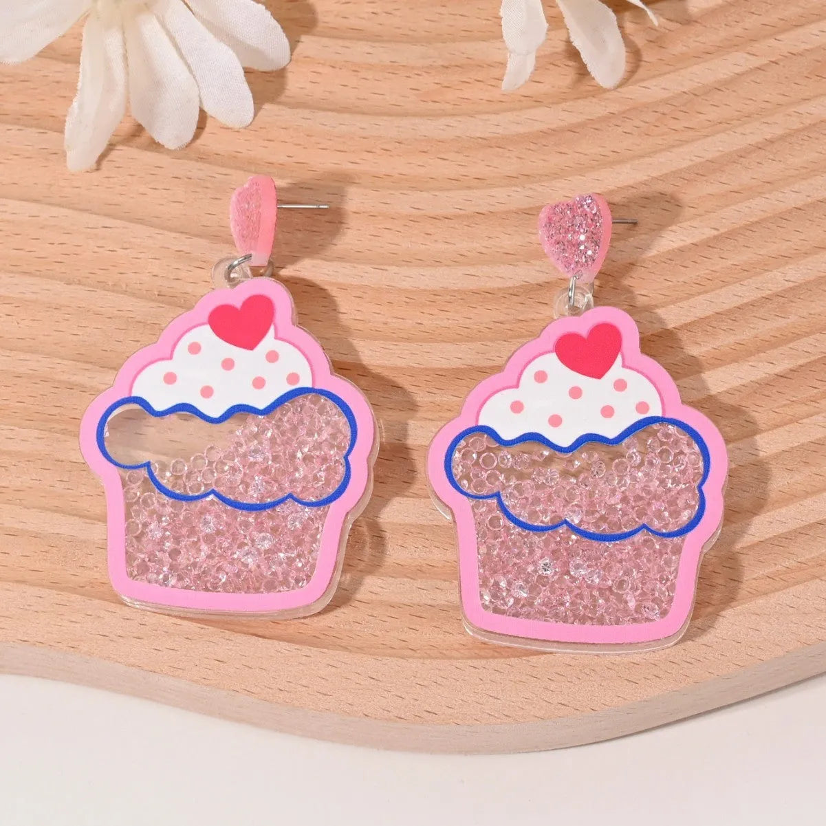 Women's acrylic earrings with cherry, strawberry, watermelon, pineapple, coconut tree, cake and ice cream charms.