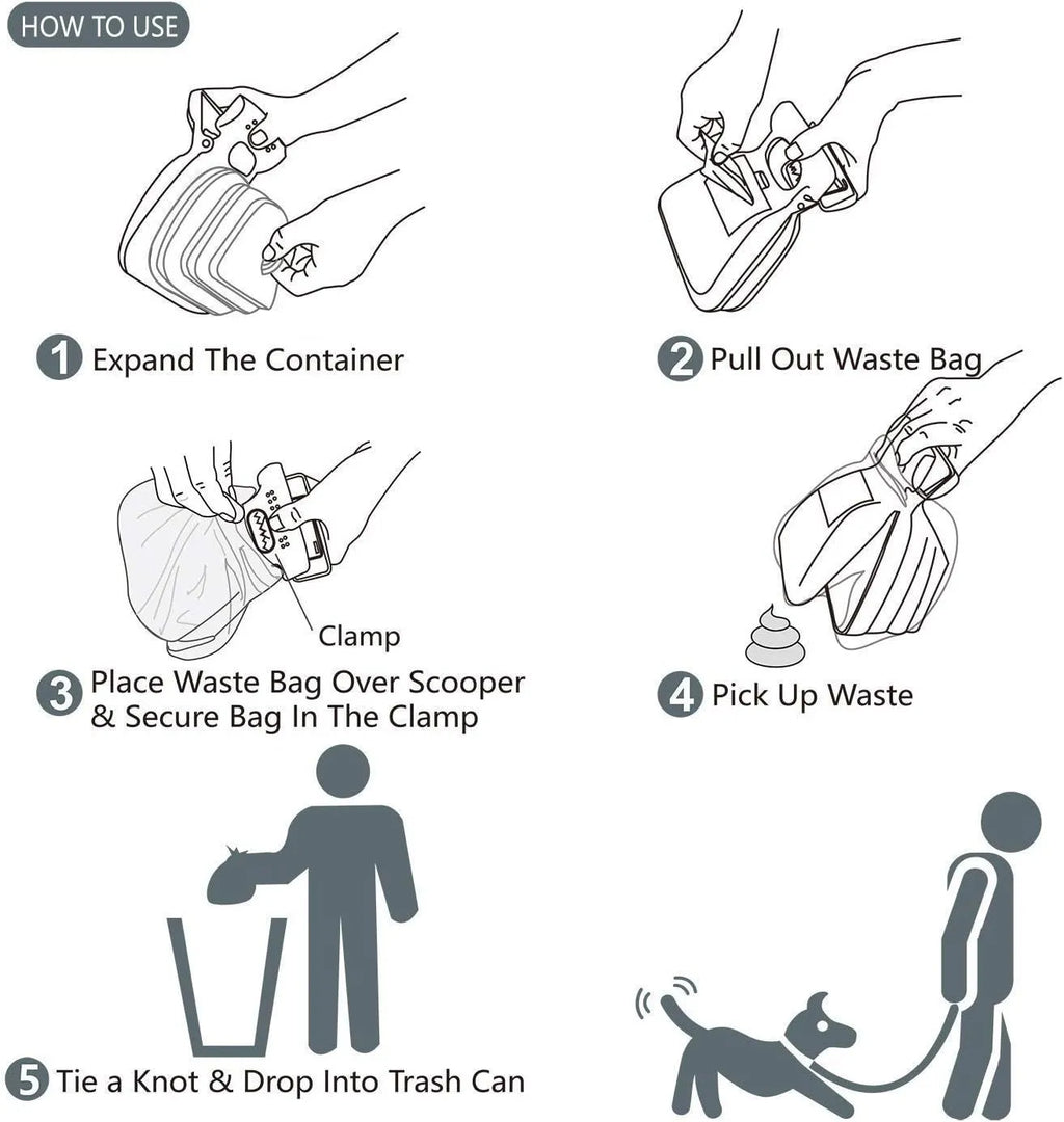 Portable pooper scooper with expandable waste compartment and carabiner clip attachment