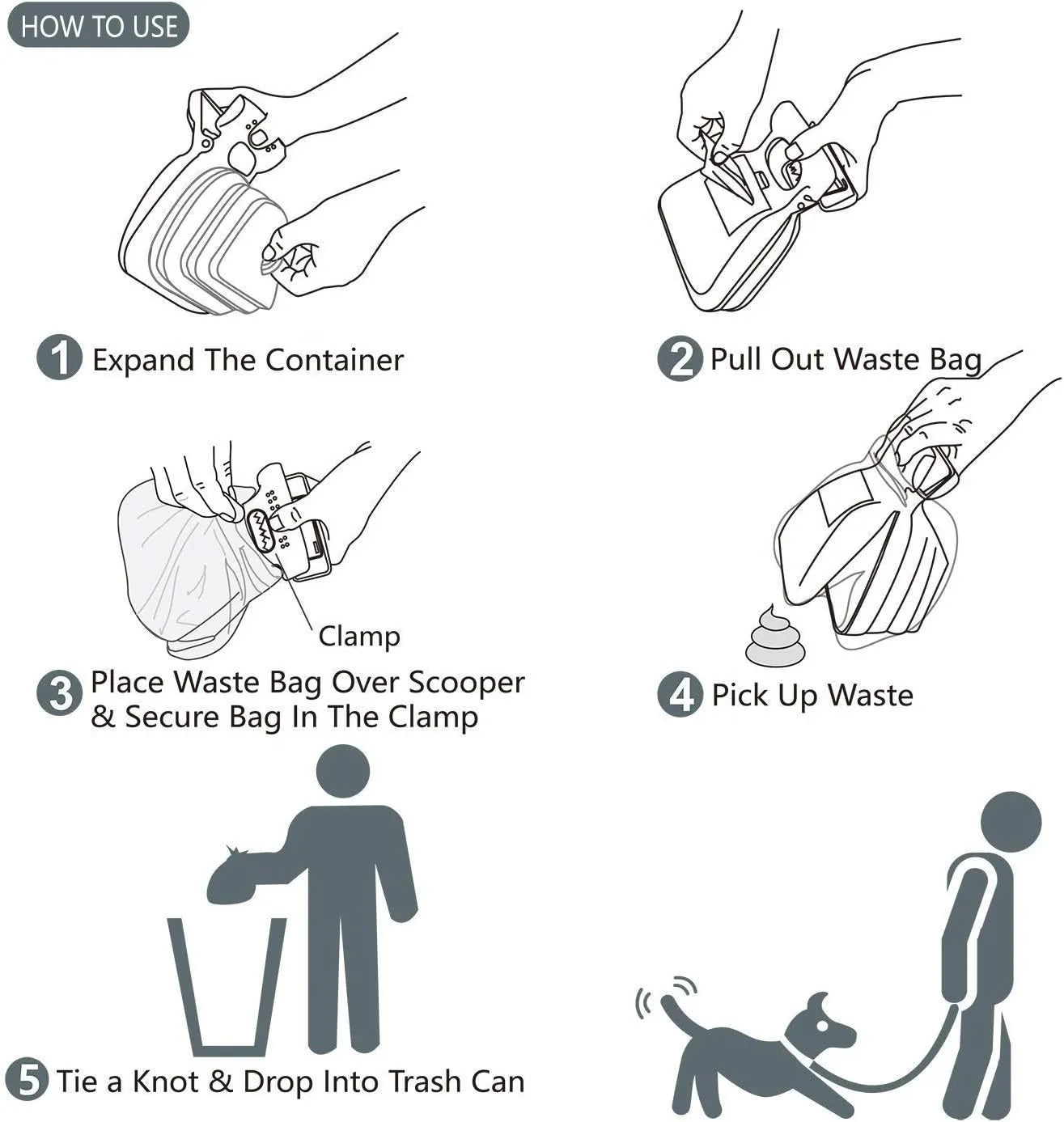Portable pooper scooper with expandable waste compartment and carabiner clip attachment