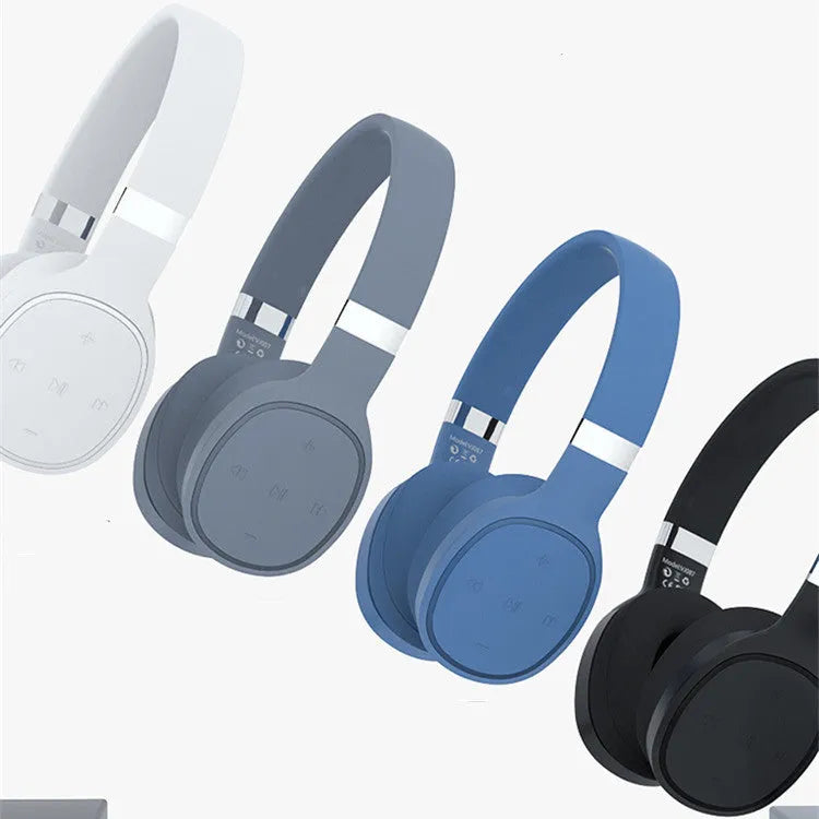 Wireless Bluetooth over-ear headset in black, shown with its packaging box.