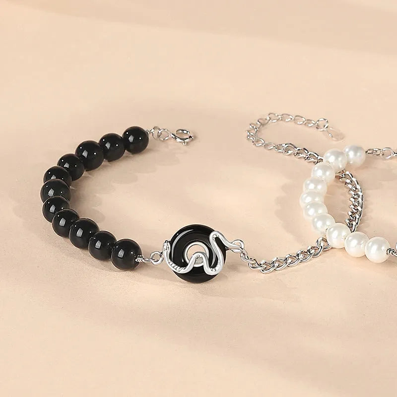 925 sterling silver couple bracelets with snake charms and safety buckle clasps