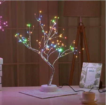 USB-powered Christmas tree light with touch control and 108 LED lights in festive decoration setting