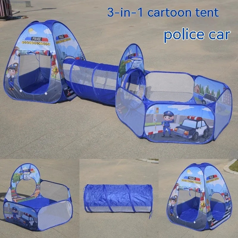 Marine cartoon themed three-in-one children's play tent set with ball pool and tunnel