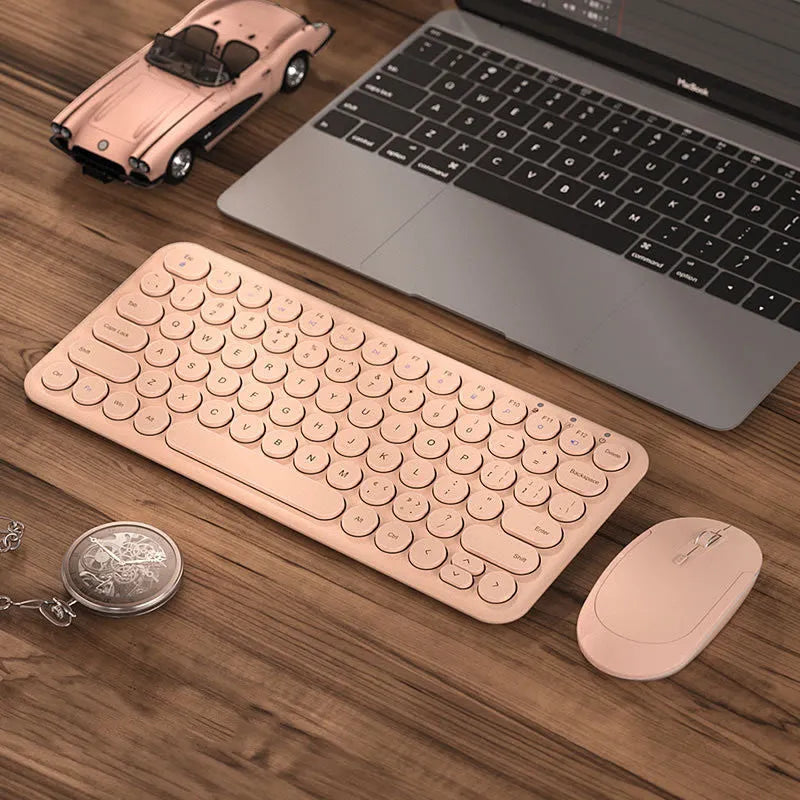 Ultra-thin wireless keyboard and mouse set in black white or pink colours with mute keys and 1000DPI resolution