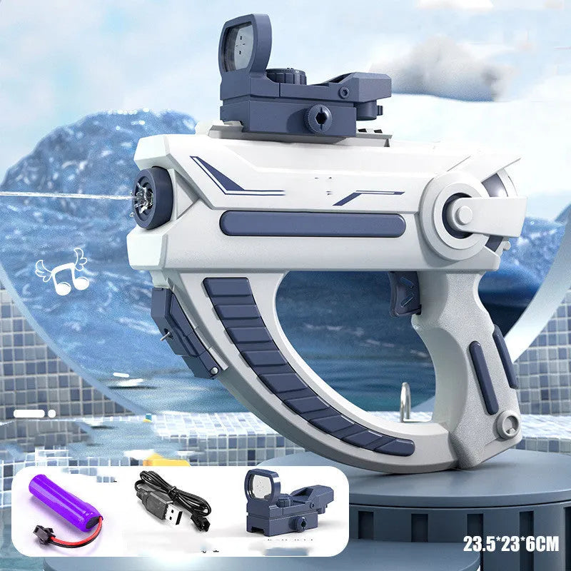 Blue electric water gun with automatic water absorption and USB charging cable