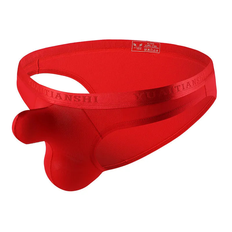 Men's thin solid colour low waist nylon underwear shown in multiple colour options.
