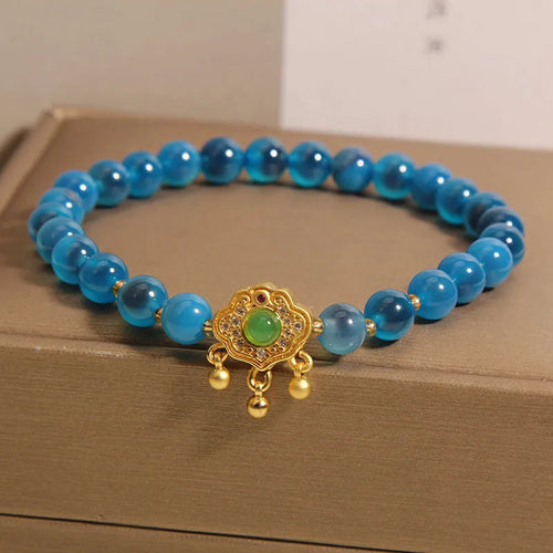 Blue sugar heart agate crystal bracelet with safety lock pendant for women