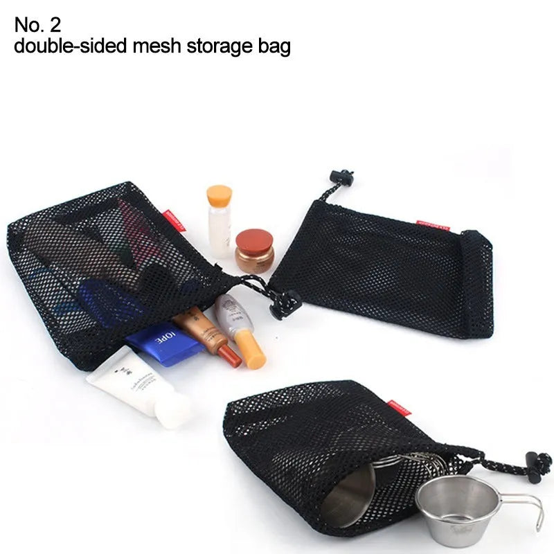 Red 5-piece outdoor travel storage bag set made of 200D Oxford cloth with mesh panels and zippers