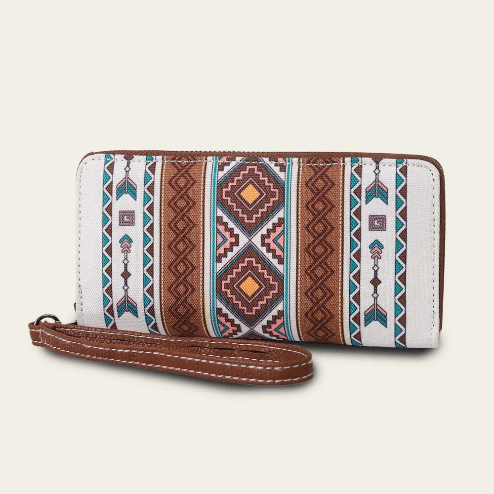 Bohemian wind belt patterned RFID wallet in canvas with dimensions 20x10x2cm