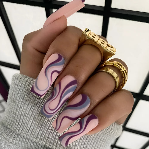 Ballet wave line nail stickers set with jelly glue in multiple pattern options