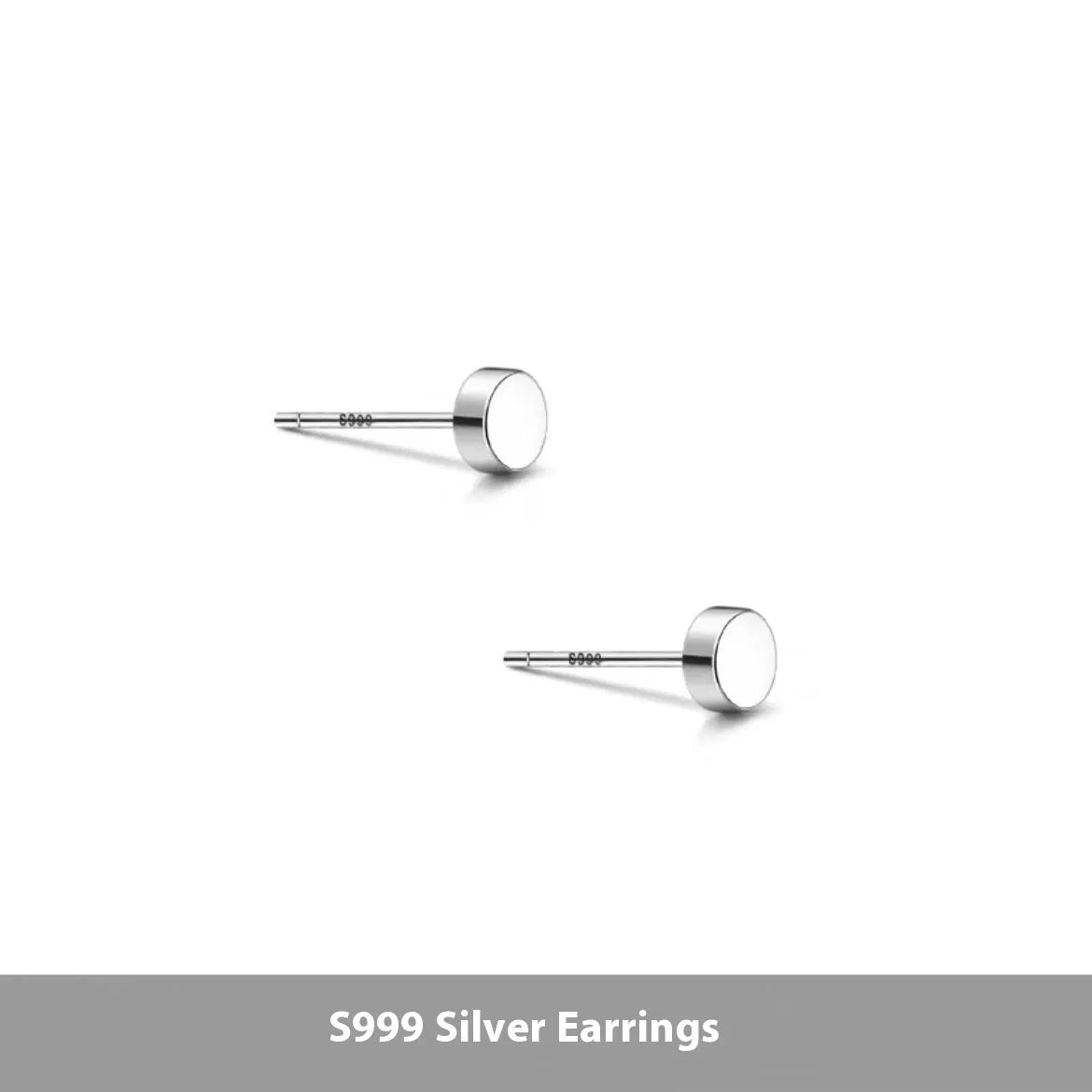 S999 sterling silver flat ear bone studs in silver and black colours, showing six size options from 3mm to 8mm diameter