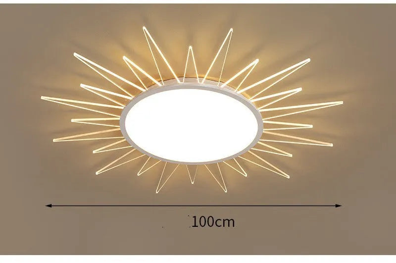 Round modern LED ceiling lamp in aluminium with remote control for tricolor dimming in living room setting